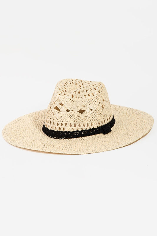 Fame Openwork Lace Detail Wide Brim Hat