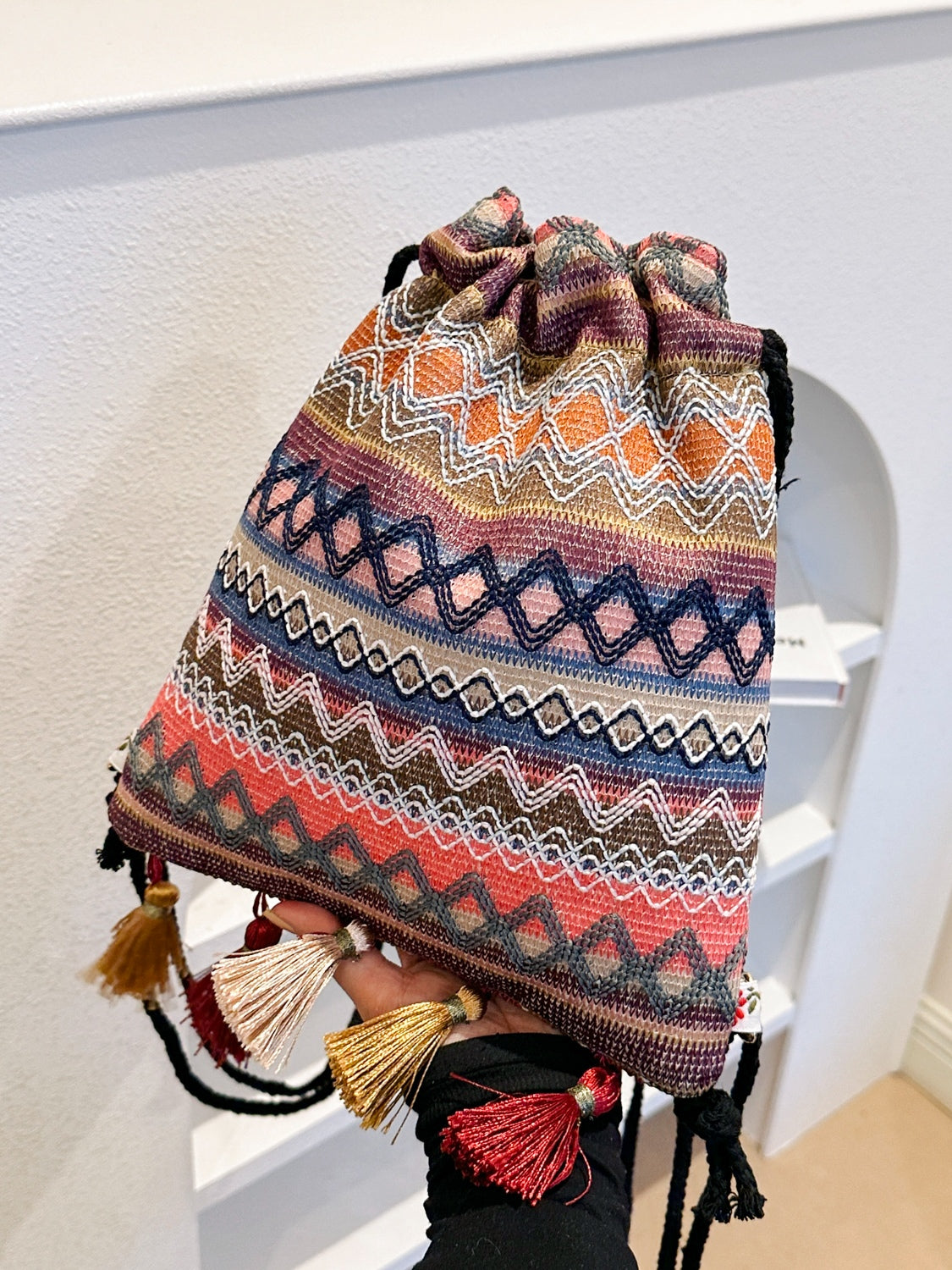 Tassel Geometric Canvas Backpack Bag