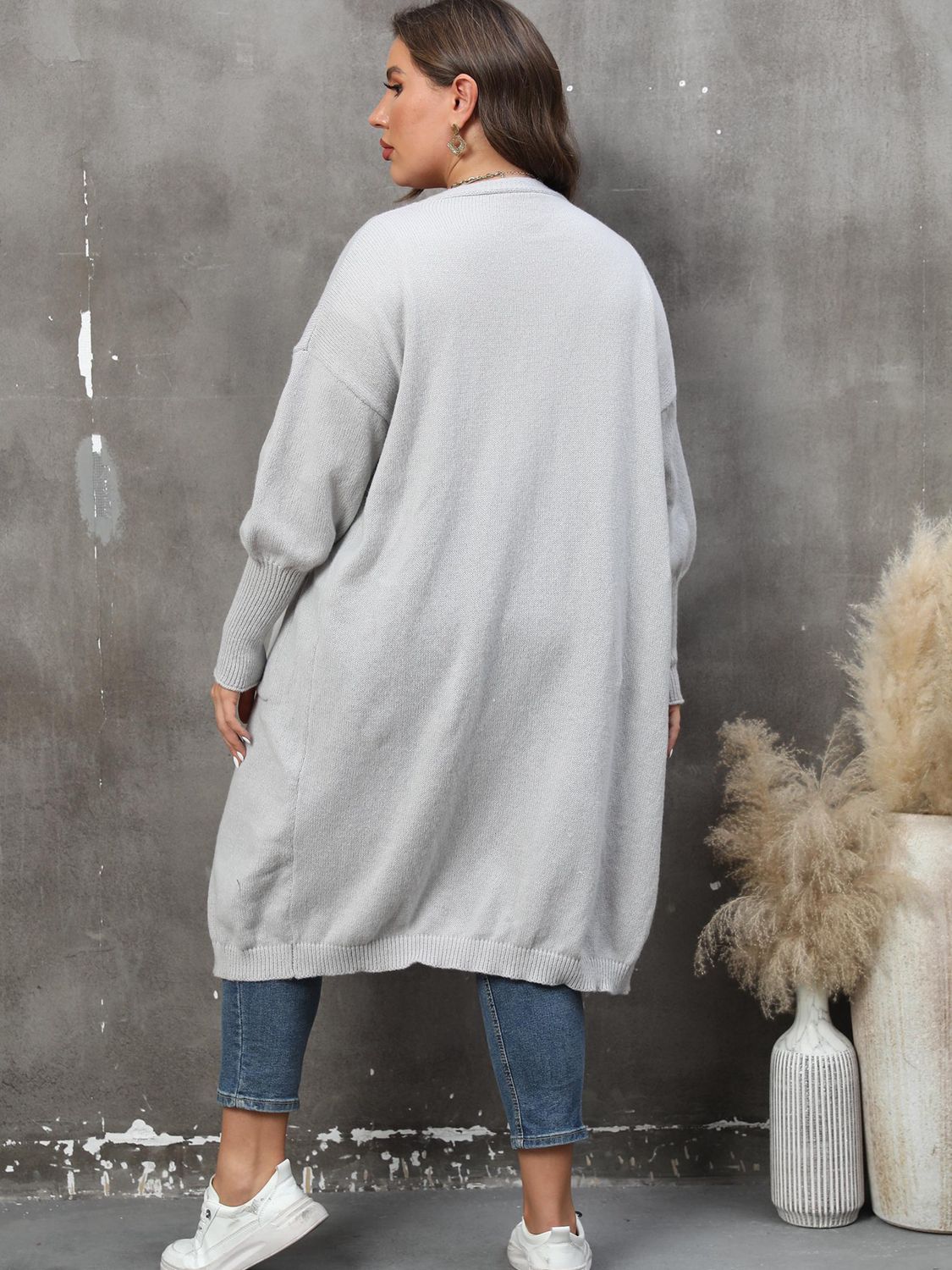 Plus Size Long Sleeve Pocketed Cardigan