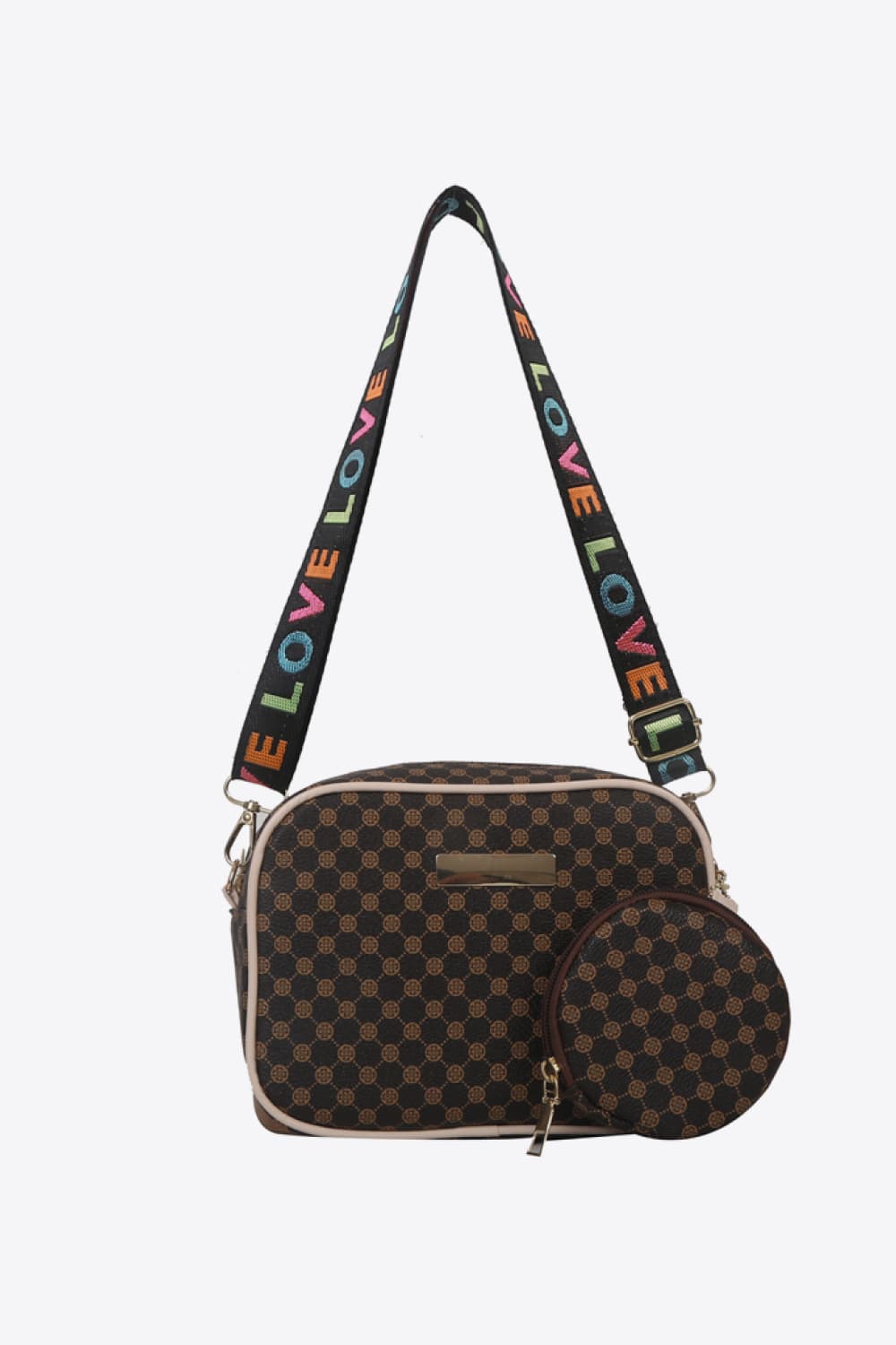 Printed Slogan Strap Shoulder Bag