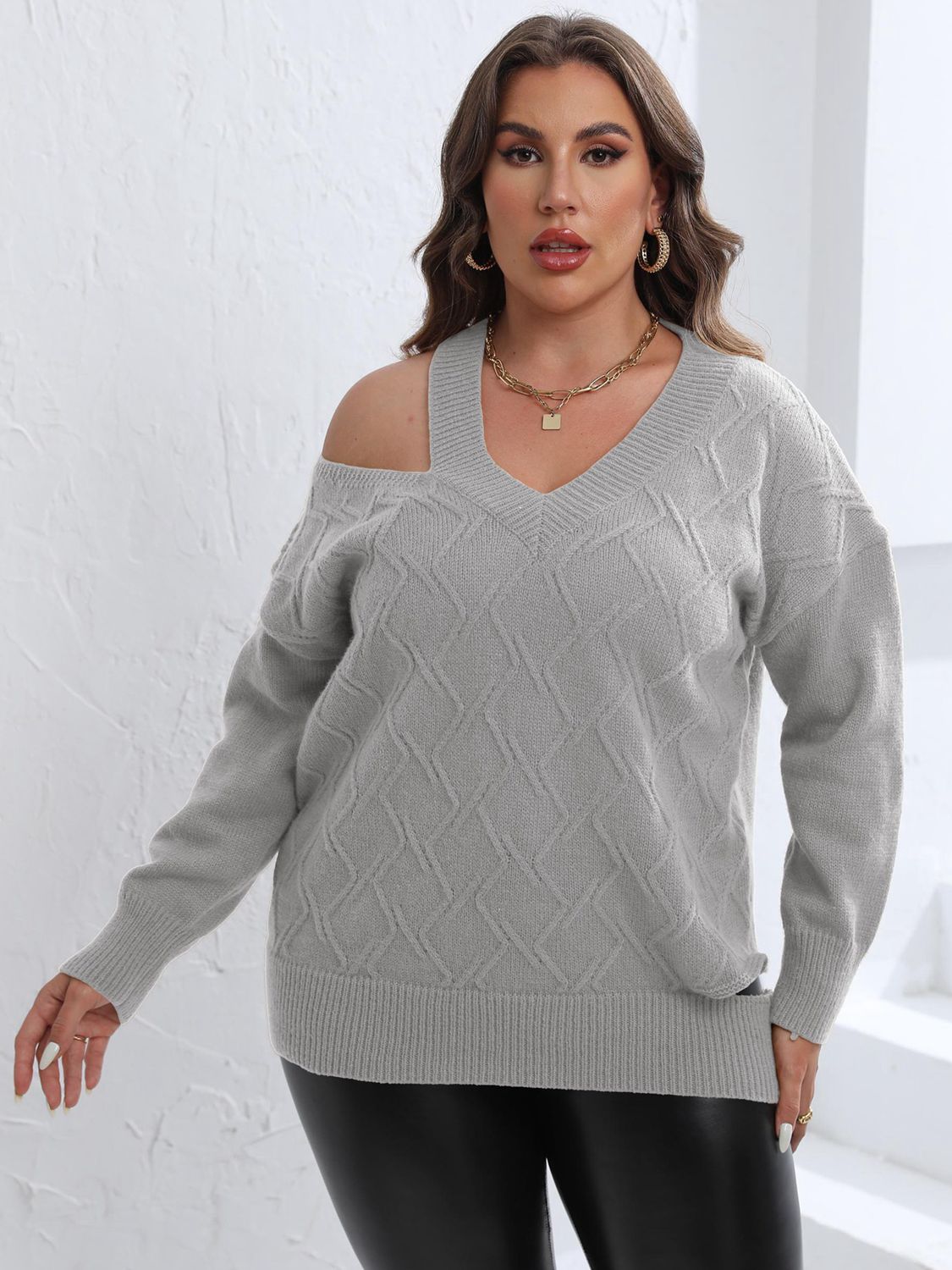 Plus Size Cutout V-Neck Sweater