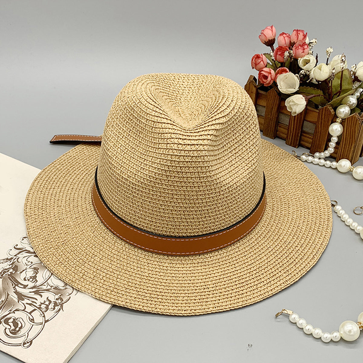 Wide Brim Paper Braided Hat